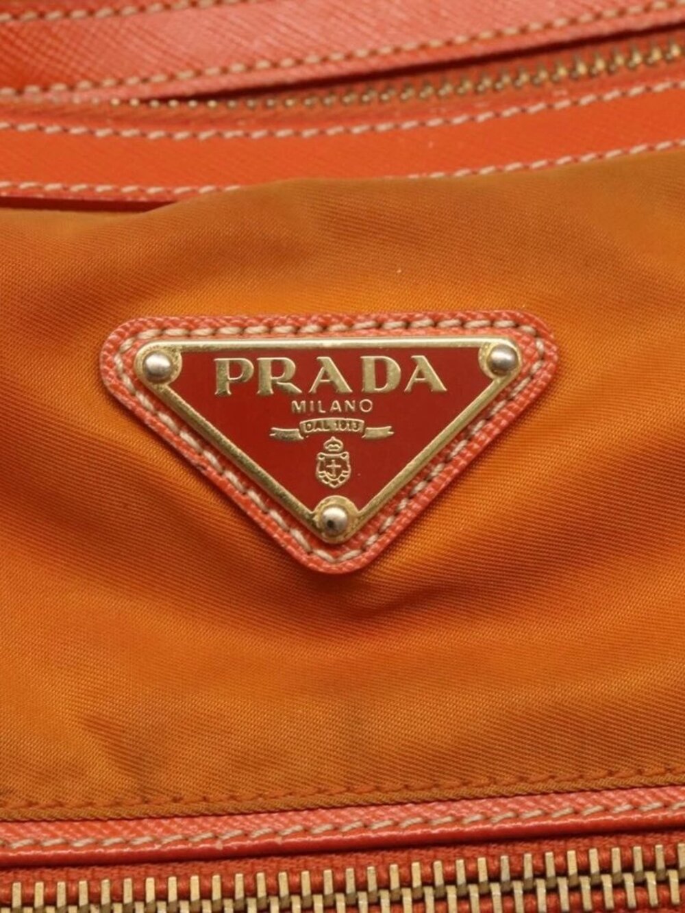 PRADA Tote Bag Nylon 2way Orange Gold Auth ep9199 - Picture 14 of 16